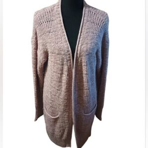 Oversized Knit Cardigan Sweater Open Front Pink Rose Ladies Mauve Sz L